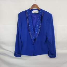Lillie Rubin/Nolan Miller Vintage Blue Wool Beaded Blazer Jacket WM Size M