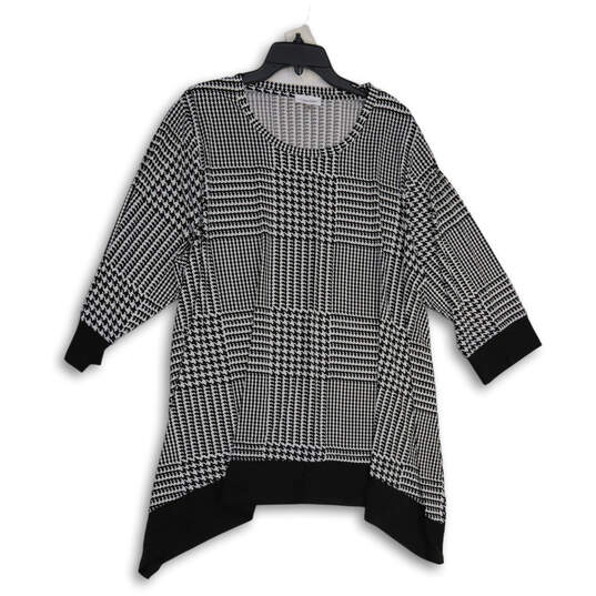 Womens Black White Houndstooth Round Neck Pullover A-Line Dress Size 2X image number 1