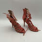 Womens Pink Leather Peep Toe Lace Up Zip Stiletto Gladiator Heels Size 10 image number 3