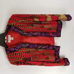 Niteline Women Red Silk Vintage Beaded Tassel Jacket L