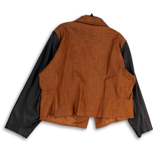 Womens Brown Black Pockets Long Sleeve Asymmetrical Full-Zip Jacket Size 3X image number 2