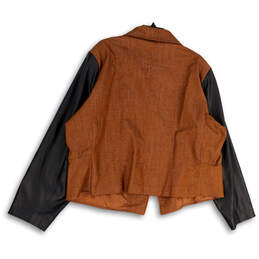Womens Brown Black Pockets Long Sleeve Asymmetrical Full-Zip Jacket Size 3X alternative image