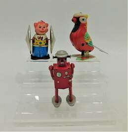 Blic Tin Collector's Toy Lot of 3 Circus Bear Jumping Parrot Atomic Robot No Key