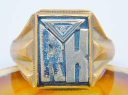 Vintage 10K Two Tone Yellow & White Gold Diamond Accent RK Initial Monogram Ring for Repair 6.4g