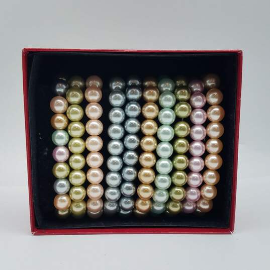 Kenneth Jay Lane Vintage Pastel Faux Pearl Bracelet Set w/Box 245.6g image number 1