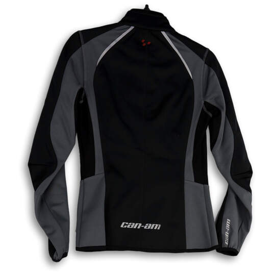 Womens Gray Black Mock Neck Long Sleeve Full-Zip Athletic Jacket Size XS image number 2
