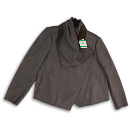 NWT Women Gray Long Sleeve Asymmetrical Collar Open Front Jacket Size L