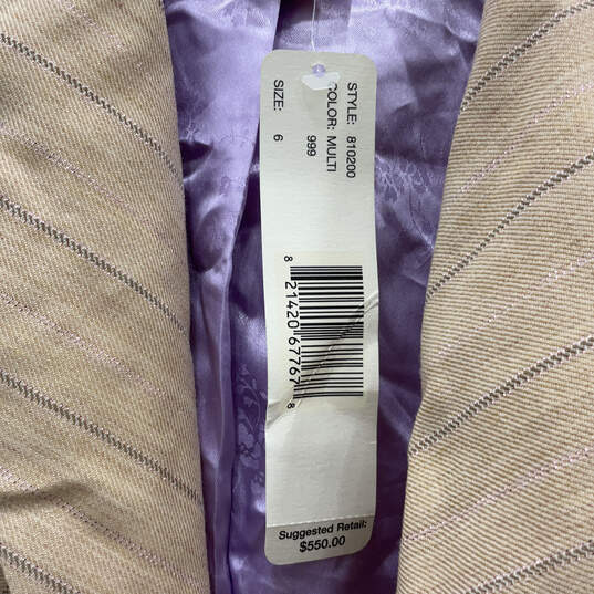 NWT Womens Beige Purple Long Sleeve Peak Lapel One-Button Blazer Size 6 image number 6