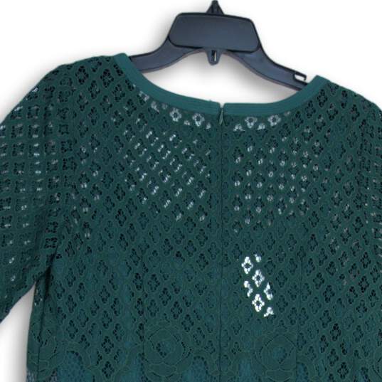 NWT LOFT Womens Green Lace Round Neck 3/4 Sleeve Pullover Shift Dress Size 8 image number 4