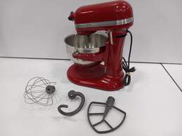 Red Kitchen-Aid Mixer w/ Bowl & Attachments