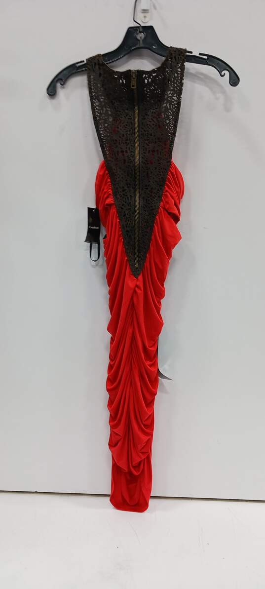 Women’s BeBe Lasercut Leather Trim Bodycon Dress Sz M NWT image number 1