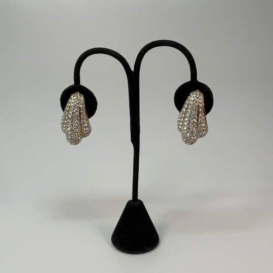 Designer Swarovski Gold-Tone Clear Rhinestone Clip On Classic Stud Earrings image number 1
