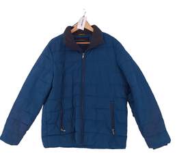 Mens Blue Collared Long Sleeve Zipper Pocket Water Resistant Puffer Jacket Sz L