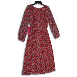 NWT Womens Red Floral Long Sleeve Back Zip Wrap Dress Size 14 alternative image