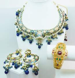 Gold Tone Multi Color Enamel Indian Wedding Jewelry