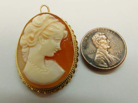 Vintage 14K Yellow Gold Carved Shell Cameo Pendant Brooch 6.3g image number 4
