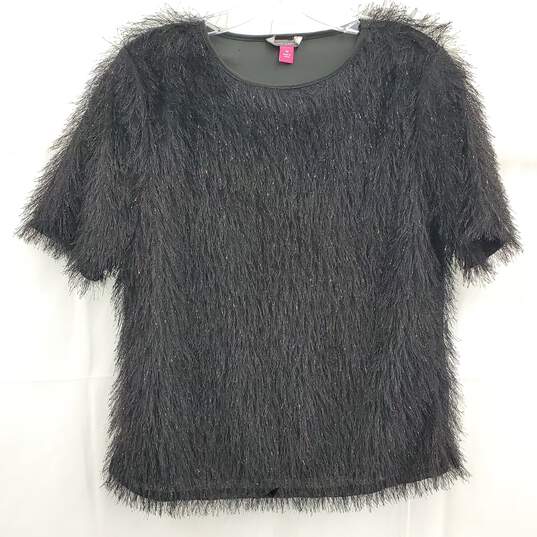Vince Camuto Women's Black Fuzzy Fringe Top Size Medium image number 1