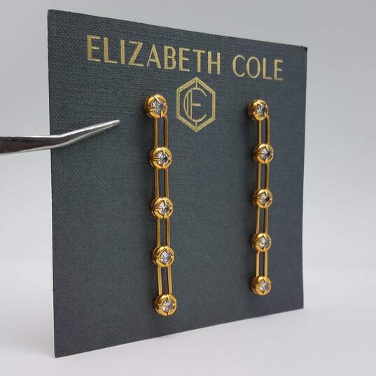 Elizabeth Cole Gold Tone Crystal Elegant Dangle Earrings w/bag 6.5g image number 2