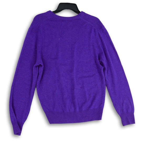 NWT Womens Purple Knitted Long Sleeve V-Neck Pullover Sweater Size Medium image number 2