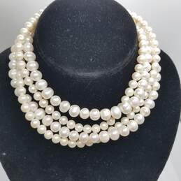 Sterling Silver Double Strand FW Pearls Necklace 151.6g