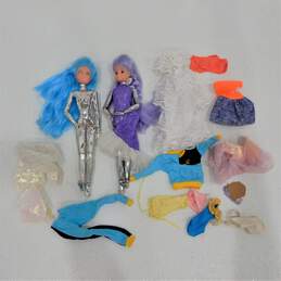 VNTG Mattel 1986 Spectra Barbie Dolls Purple & Blue Metallic Body Fashion Dolls W/ Outfits