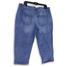 Womens Blue Denim Medium Wash Distressed Tapered Leg Cropped Jeans Size 16P alternative image
