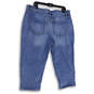 Womens Blue Denim Medium Wash Distressed Tapered Leg Cropped Jeans Size 16P image number 2