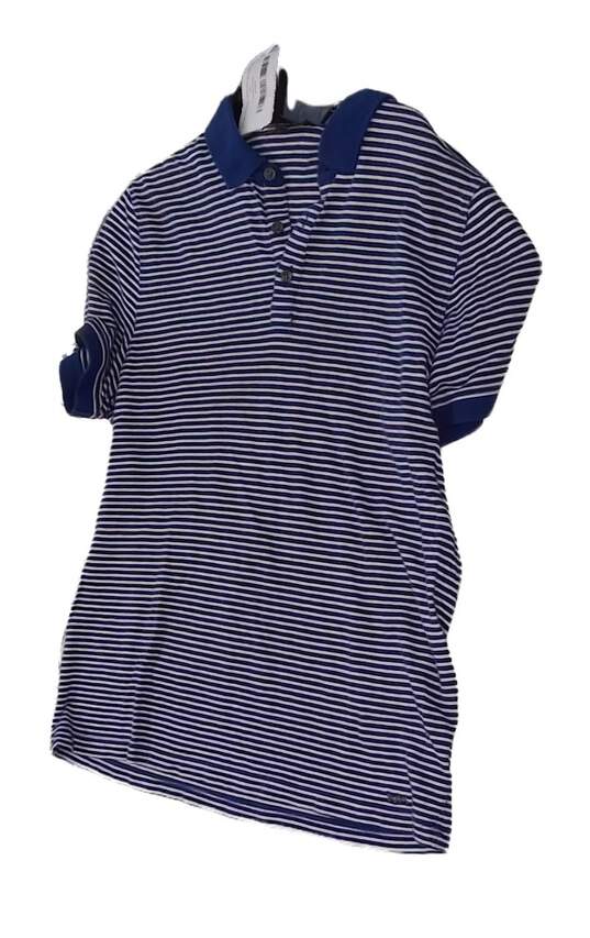 Mens Blue White Striped Short Sleeve Polo Shirt Size Medium image number 2