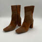 Womens Brown Leather Square Toe Block Heel Side Zip Ankle Boots Size 10 image number 4