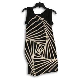 NWT BCBGMAXAZRIA Womens Black White Geometric Print Round Neck Mini Dress Sz XS