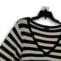 Womens Black White Knitted Striped Long Sleeve V-Neck Pullover Sweater Sz 3 image number 3