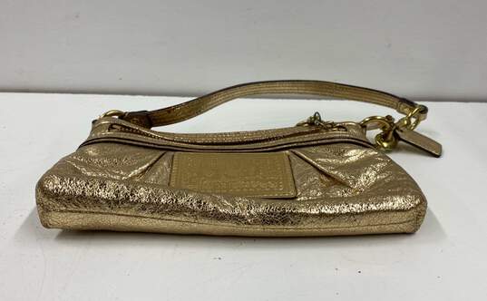 Coach Poppy Leather Small Wristlet Handbag Gold Metallic image number 3