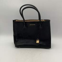 Michael Kors Womens Black Leather Inner Pocket Double Top Handle Handbag Purse