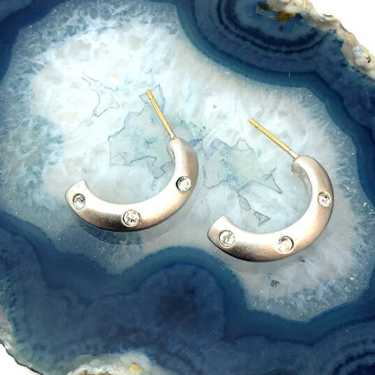 Designer Swarovski Silver-Tone Clear Crystal Cut Stone Half Hoop Earrings image number 2