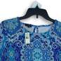 NWT Talbots Womens Blue Abstract Round Neck Short Sleeve Blouse Top Size Large image number 3