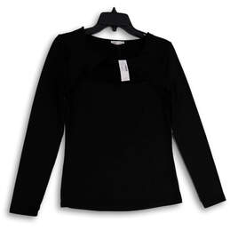 NWT Womens Black Cutout Round Neck Long Sleeve Pullover T-Shirt Size Medium