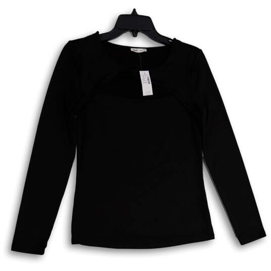 NWT Womens Black Cutout Round Neck Long Sleeve Pullover T-Shirt Size Medium image number 1
