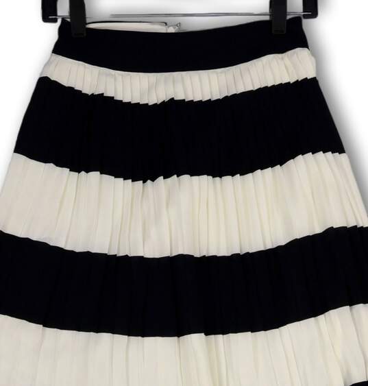 Womens White Black Striped Elastic Waist Pleated Back Zip A-Line Skirt Size 00P image number 4