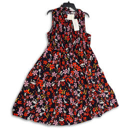 NWT Womens Multicolor Floral Sleeveless Smocked A-Line Dress Size 14-16