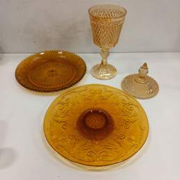 3pc Bundle of Vintage Amber Indiana Glass Decorative Pieces