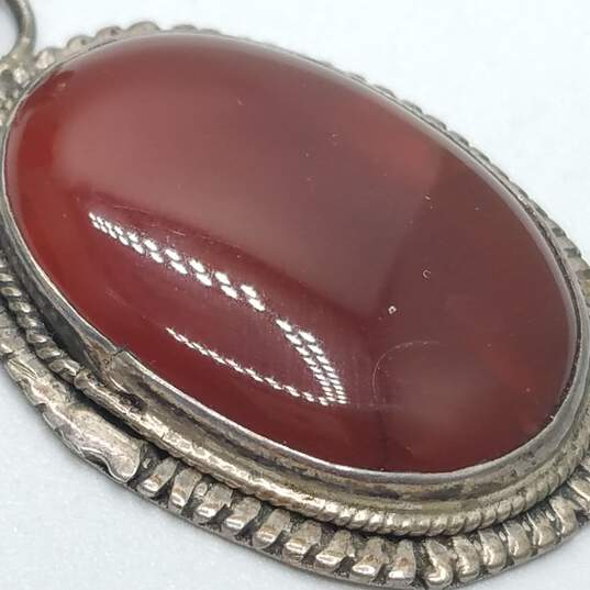 Sterling Silver Carnelian Oval Stone Brooch 14.8g image number 3