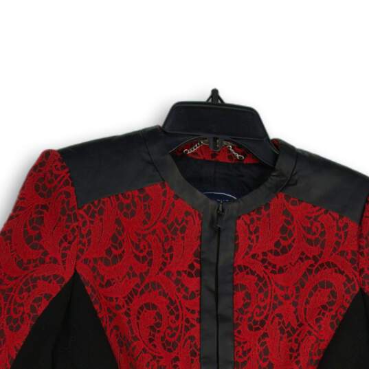 Womens Red Black Paisley Long Sleeve Welt Pocket Full-Zip Jacket Size 6 image number 3