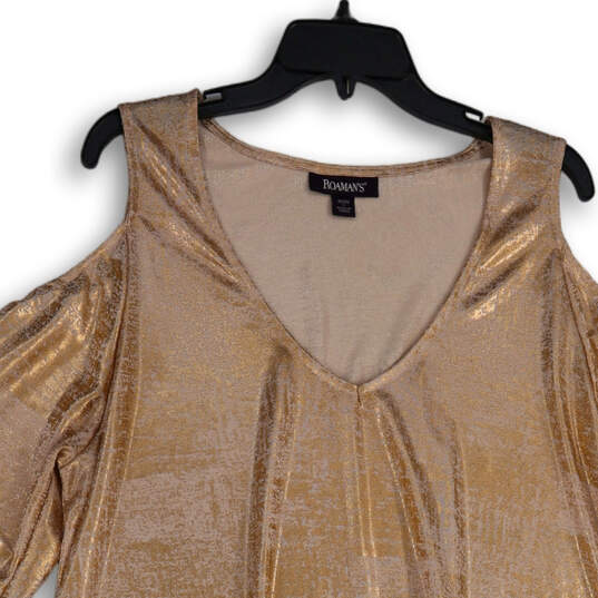 Womens Metallic Peach V-Neck Cold Shoulder Pullover Tunic Blouse Top Size L image number 3