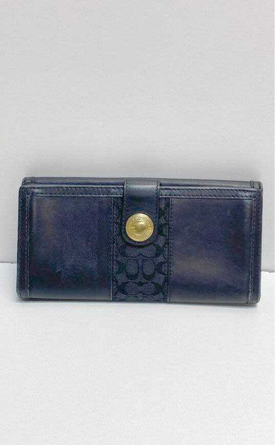 COACH Black Leather Signature Bifold Envelope Card Wallet image number 1
