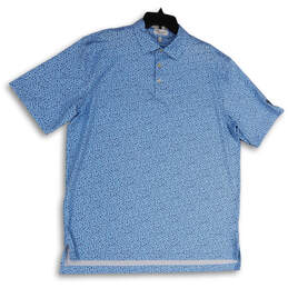 Mens Blue Printed Regular Fit Short Sleeve Spread Collar Polo Shirt Size XL