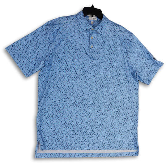 Mens Blue Printed Regular Fit Short Sleeve Spread Collar Polo Shirt Size XL image number 1