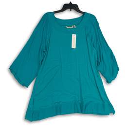 NWT Soft Surroundings Womens Blue Long Sleeve Scoop Neck Tunic Blouse Top Size L