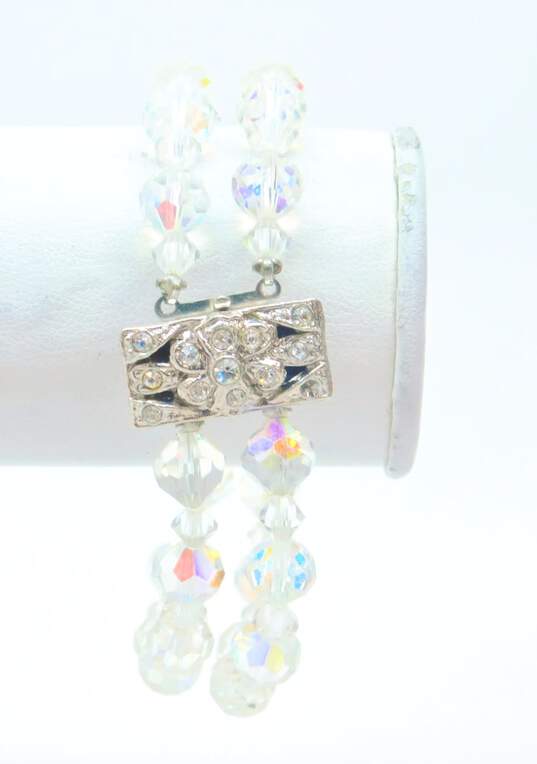 Vintage Aurora Borealis Multi Strand Necklace & Bracelet w/ Clip On Earrings 161.6g image number 3