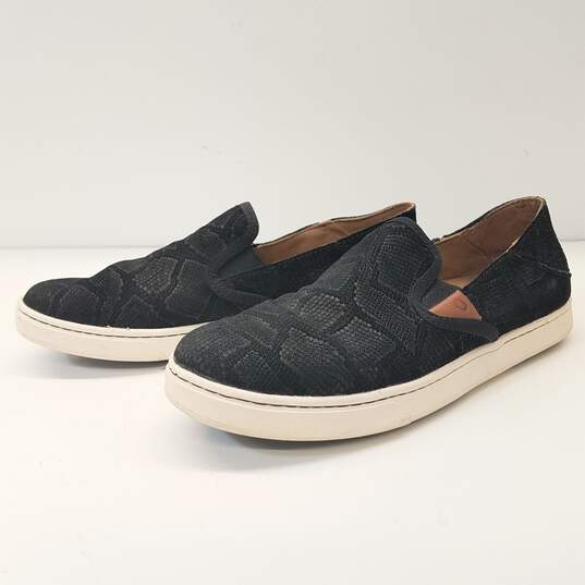 OluKai Pehuea Leather Slip On Sneakers Black 9 image number 5