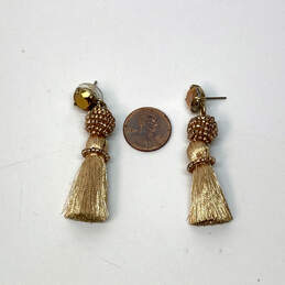 Designer J. Crew Gold-Tone Beaded Crystal Silk Tassel Dangle Drop Earrings